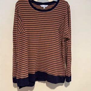 Jillian N Striped Brown and Navy Long Sleeve Rayon Top, size 1X